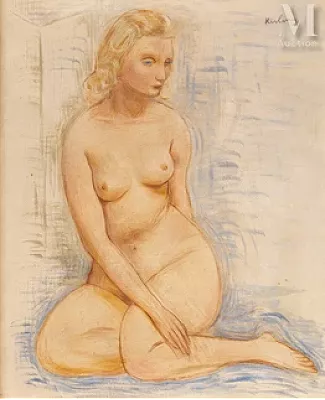 Moise KISLING (Cracovie 1891- Sanary sur mer 1953) — Nu assis, 1936