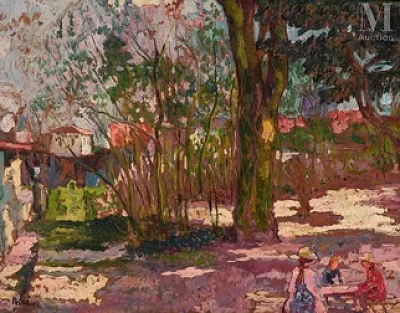 Jean PESKE (Golta 1870 – Le Mans 1949) — Enfants de l’artiste au parc