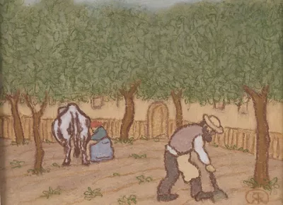 József Rippl-Rónai — Travail au jardin, la traite de la vache