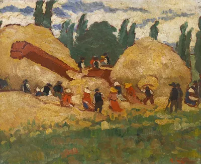 József Rippl-Rónai — La batteuse rouge au milieu des meules