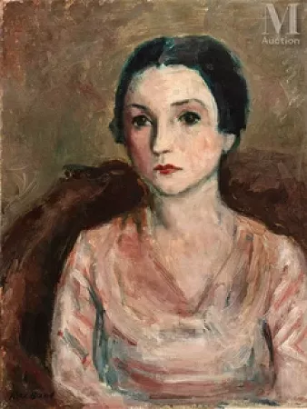 Portrait de femme au corsage rose