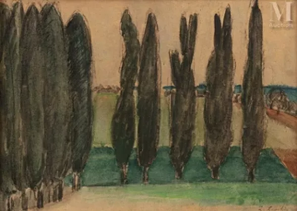 Paysage aux cyprès