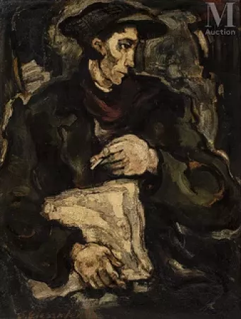 Portrait d’homme au journal et à l’écharpe rouge