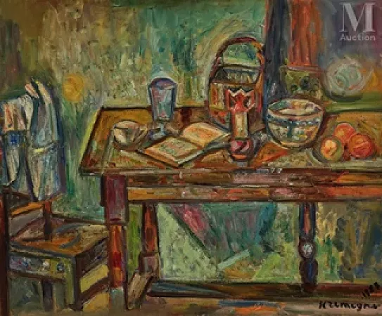 Composition à la table dans l'atelier du peintre, rue François-Guibert à Paris
