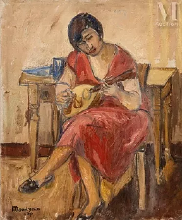 Portrait de Madame Mondzain s’initiant à la mandoline