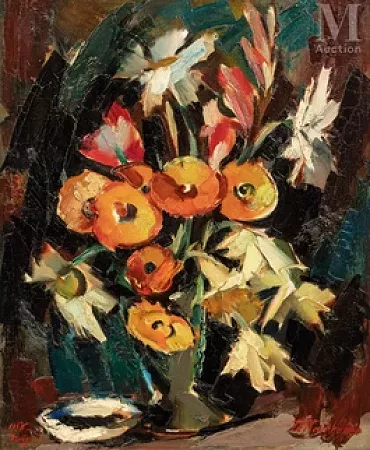 Nature morte au bouquet et à la coupelle