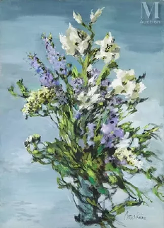 Bouquet sur fond bleu