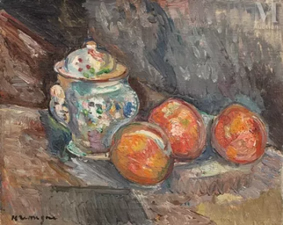 Nature morte aux pêches et au sucrier