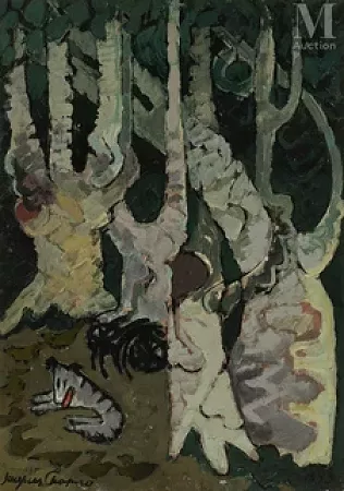 Composition aux arbres et au chien
