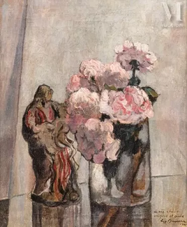 Nature morte au bouquet et à la statuette