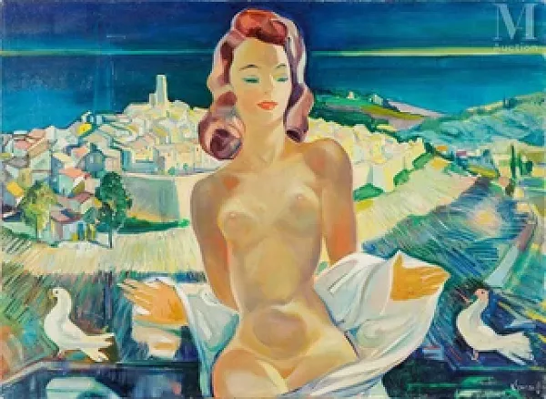 Nu au bord de la Méditerranée
