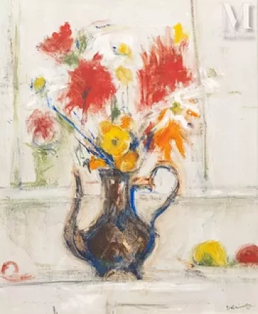 Bouquet dans une cafetière d'étain