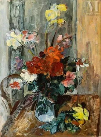 Bouquet de fleurs dans un intérieur, circa 1938
