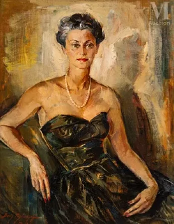 Portrait de femme au collier de perles