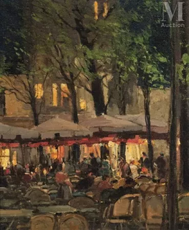 Terrasse d'un restaurant le soir à Montmartre, Paris
