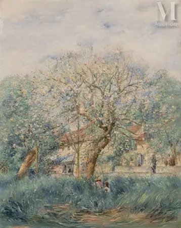 Enfants jouant sous les arbres en fleurs
