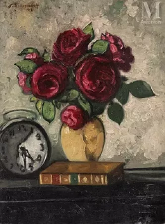 Nature morte au réveil et aux roses