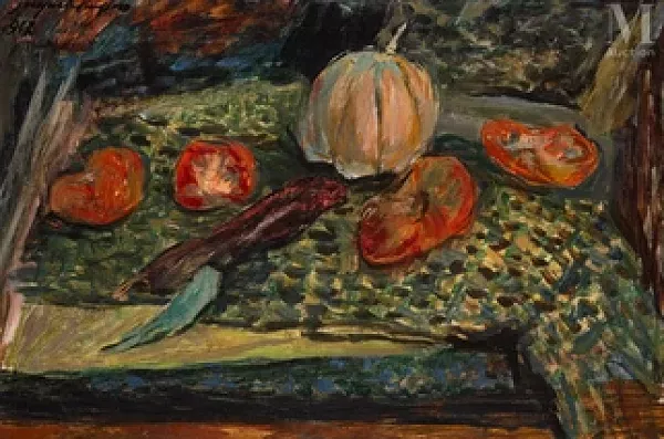 Nature morte au melon et aux tomates anciennes