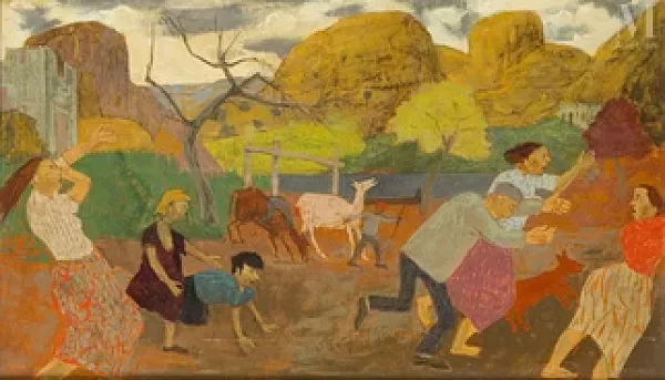 Scène de village animé