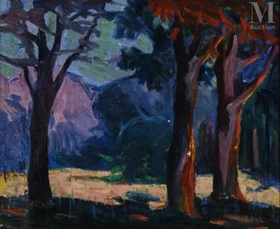 Paysage à travers les arbres