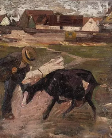 Personnage et vaches