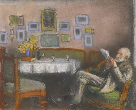 Oncle Piacsek lisant dans la salle à manger
