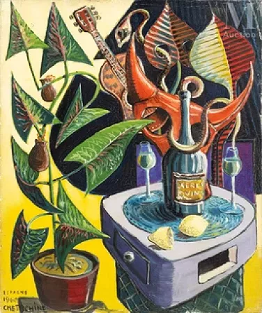 Nature morte à la plante et à la bouteille de Xérès