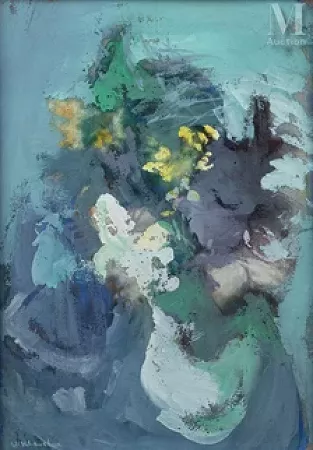Bouquet sur fond bleu