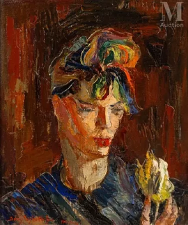 Portrait de femme à la tulipe