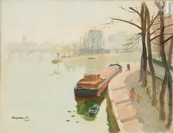 Peniche sur le quai de Seine, Paris