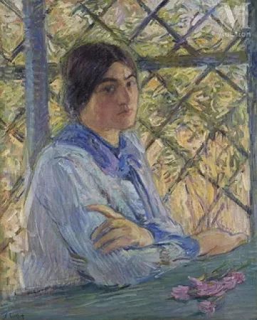 Jeanne-Yvonne Tarkhoff sous la tonnelle à Soulac / Au revers, Portrait de musicien