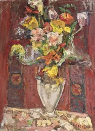 Bouquet de fleurs sur fond rouge