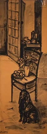 Scène d'intérieur au chien