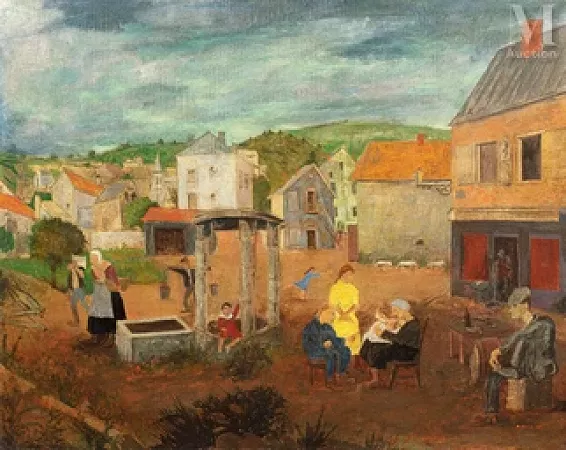 Scène de village animé