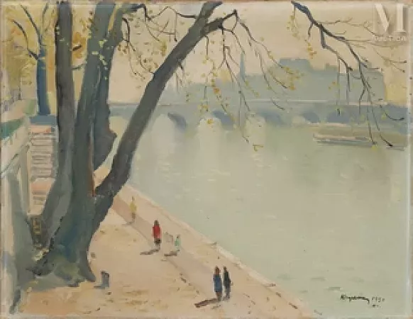 Personnages sur les quais à Paris