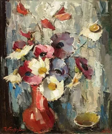 Composition aux anémones et à la coupelle jaune