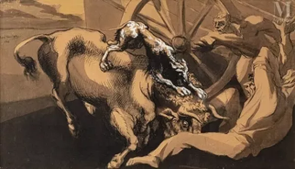 Taureau attaquant deux hommes
