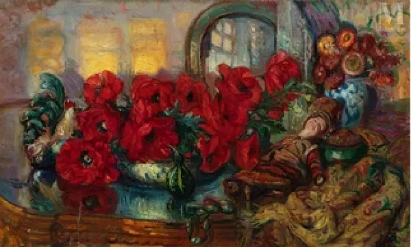 Composition aux coquelicots et à la poupée