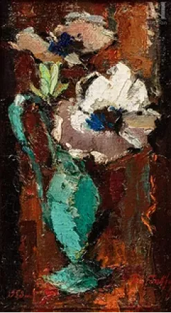 Anémones dans un vase bleu