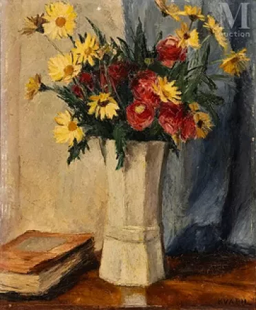 Nature morte au bouquet de fleurs et au livre
