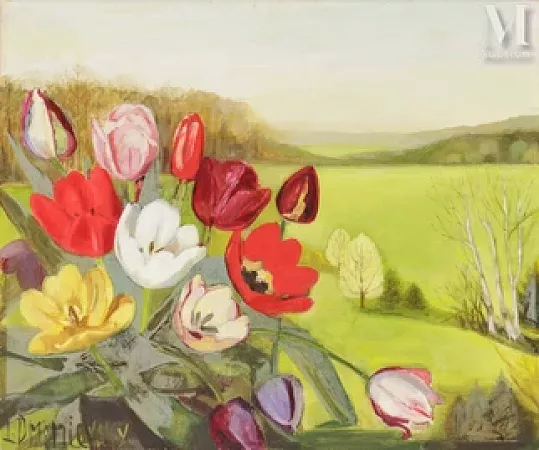Bouquet de tulipes et paysage