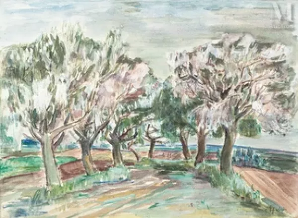 Paysage aux grands arbres