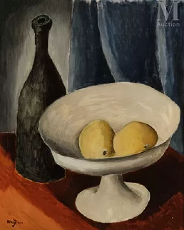 Nature morte à la bouteille et à la coupe de fruits