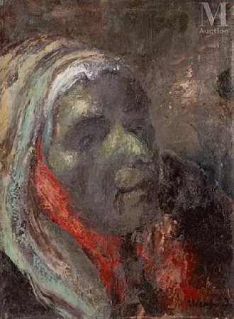 Portrait de femme au foulard rouge