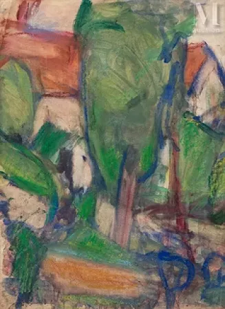 Arbre et maison au toit rouge