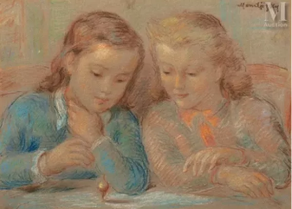 Jeunes filles jouant à la toupie