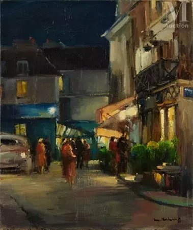 Le soir, rue animée