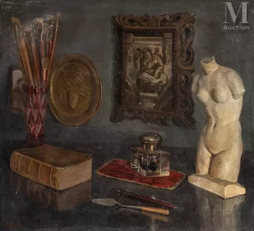 Nature morte au buste antique et à l'encrier