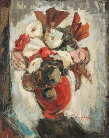 Bouquet de fleurs dans un vase rouge