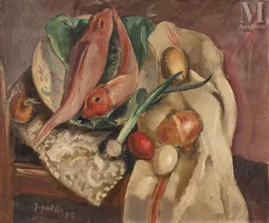 Nature morte aux rougets et aux oignons